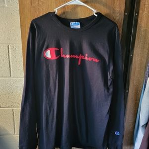 Champion long sleeve T-shirt Black with Red wording size M